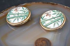 Toshikane Arita Japan porcelain Bamboo clip on earrings vintage bird vintage VGC