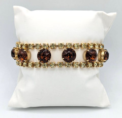 Vintage Cognac Brown Yellow Rhinestone Link Bracelet MCM Glass Crystals 7″
