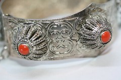 Vintage Silver Alloy Metal Ladies Jasper Bangle 20MM Wide Bracelet 7″ Heavy 64Gr