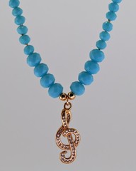 22k gold plated Turquoise Cubic Zirconia G Clef Pendant Necklace 18″-20″