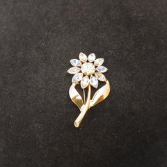 1960s Style Floral Pastel Blue & Pink Rhinestone Flower Brooch