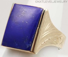 HEAVY 10.6 GRAM Antique Art Deco Natural Lapis Solid Silver & 14k Gold Mens Ring