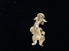 Vintage Signed LG Lind-Gal Dancing Poodle Dog Red Crystal Eyes Gold Tone Pin