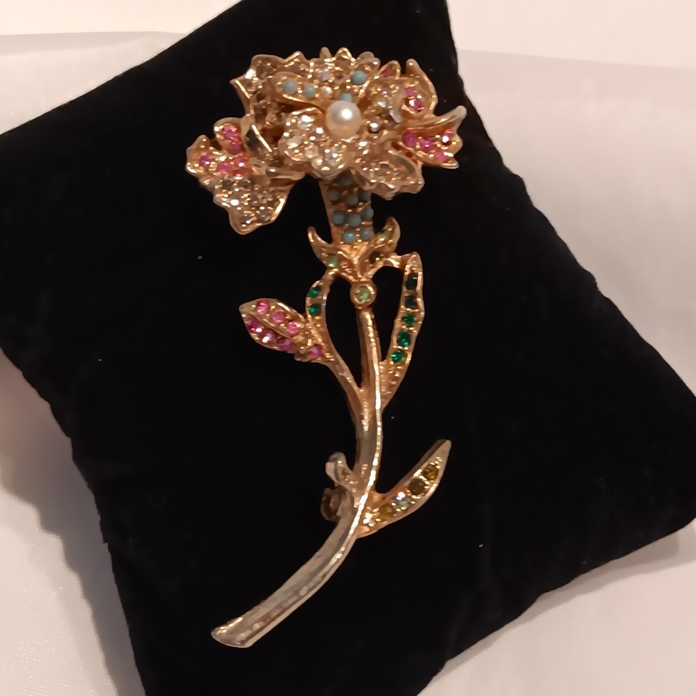 Flower Art Mode Jewelry Creations Brooch Arthur Pepper Carnation Rhinestones