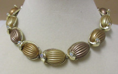 Vintage KARU ARKE Gold Tone Tan & Light Brown AB Rhinestone Link Collar Necklace