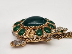 Kenneth Jay Lane KJL Tortoise Turtle Brooch Watch Cabochons & Crystals 26”L