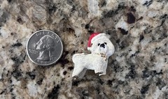 Vintage Signed Erwin Pearl Bichon White Santa Hat Dog Enamel 1.25” Brooch Pin