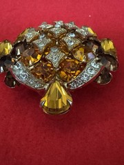 Vintage Eisenberg Ice Brooch Layered Amber Topaz Citrine and Clear Rhinestone