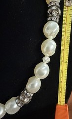 Vintage Unbranded 16 Faux Pearl Necklace with Rhinestone Accents Silver Tone