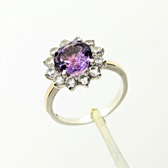 Vintage Luxury RING Silver 925 with Bright Amethyst -size: 7.5US (17.5mm) | #110