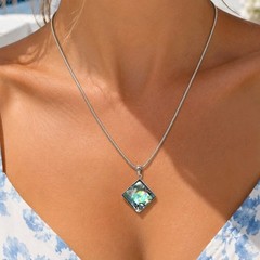 Vintage 925 Italy Sterling Silver Abalone Shell Pendant Necklace 24″ Snake Chain