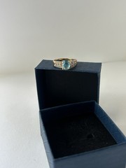 Vintage Blue Cubic Zirconia Ring Gold Plated Womens Size 8.5