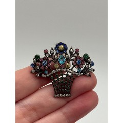 Vintage 935 Sterling Silver Paste Giardinetto Flower Basket Brooch Pin