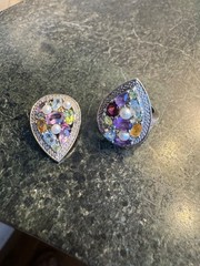 Ross-Simons Multi-Gemstone and Pearl Teardrop Ring with Matching Pendant Slide