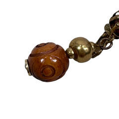 Vintage BOHO Clip On Earrings Bohemian Jewelry Drop Gold Tone Metal & Wood Beads