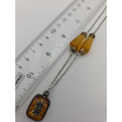 Vintage Art Deco Topaz Glass Bead Chain Czech Style Drop Markasite Necklace READ