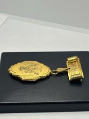 Victorian gold tone locket dangle brooch pin engraved flowers antique vintage