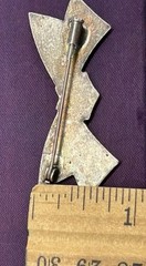 Art Deco Bow Silvertone Clear Rhinestones Enamel Antique Trombone Clasp Brooch