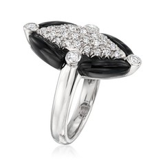 Vintage Onyx and .60 ct. t.w. Diamond Navette Ring in Platinum. Size 6.25