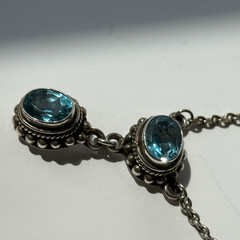 Artisan BALI 925 Sterling Silver Blue Topaz Drop Necklace 16″ – Stamped BA