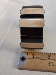 Vintage Cream And Black Metal Bracelet Wide Bangle Y2k Scalloped Edge Evening