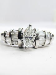 14K White Gold .69ct Marquise & Baguette Natural Diamond Ring Size 6 5g Vintage