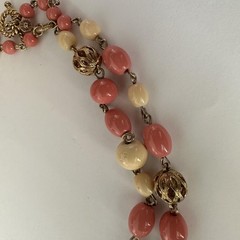 VTG 70’s Monet Pink Peach Beaded Strand Necklace Gold Tone 19/38” StatementRARE