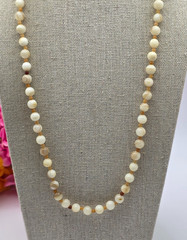 Cream Banded Agate Beaded Necklace 24 In Natural Stone 6.7mm Minimalist