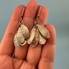 Vintage Sterling Silver Dangle Earrings Oval Disc Modernist Pierced French Wire