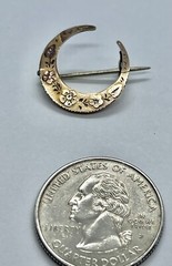 Victorian Gold Filled Crescent Moon Forget me Knot Ivy Leaves Honeymoon Brooch