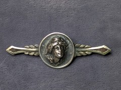 Antique 1920 3D Lady Liberty Repousse US Barber Dime Coin Silver Brooch Pin