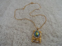 Goldtone Rhinestone Colorful Glitter Bead Pendant Necklace (B8)