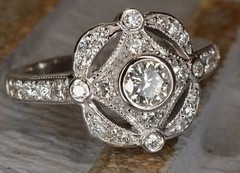 Vintage Halo Lab Created Diamond Art Deco Bridal Engagement 925 Silver Ring