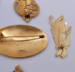 Vintage Thailand SIAM Bronze Gold-tone Niello Brooch Pins Lot of 9 L84