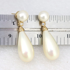 1.8″ Long Vintage Christian Dior Faux Pearl Dangle Drop Earrings Rhinestone Stud