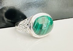 Designer Signed Sterling Silver 925 Ring Malachite