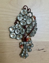 Vintage Staret Signed Enamel Inset Flower Clear Rhinestone Brooch Pin Rare