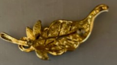 Vintage Gold Tone Rhinestone Leaf Brooch 3.5 inches