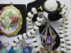 Vtg/Now/Deco/Jewelry Lot Locket Cameo 925 Box CROWN TRIFARI SWISS MONET+s/Signed