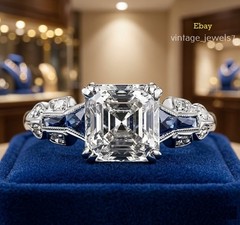 14K Gold Finish 4CT Asscher Cut Lab Created Diamond Ring Vintage Art Deco Style