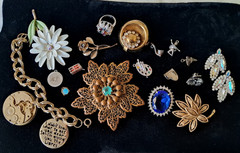 Antique Vintage Rhinestone Jewelry Mixed Lot Charms Brooches Sterling Ring AVON