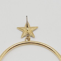 Stars Crescent Moon Colorful Enamel Metal Gold Tone Round Hoop Pierced Earrings