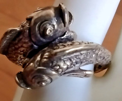 RARE Vintage Beau Sterling Silver Double Koi Fish Pisces Bypass Ring Sz 7