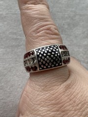 SETA 925 Sterling Silver Flag Design Ring Size 7 Red White Blue Vintage