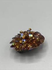 Vintage Brown Iridescent Glass Pin Cluster Rivioli Bead Brooch 1950’s-1970’s