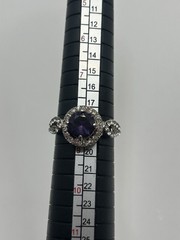 Silver Tone Purple Amethyst Halo Statement Ring Size 8.5 Vintage Costume Jewelry