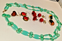 Nice Group Of Vintage Plastic Jewelry Carved Marbled Bakelite Earrings & Others