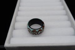 Vtg Enamel Over Acrylic Resin Ring Robin Egg Blue w/ Brown Swirl Accents Pretty