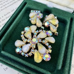 Vintage Opaline Brooch Earrings Set Juliana Kramer Style AB Rhinestone Glass