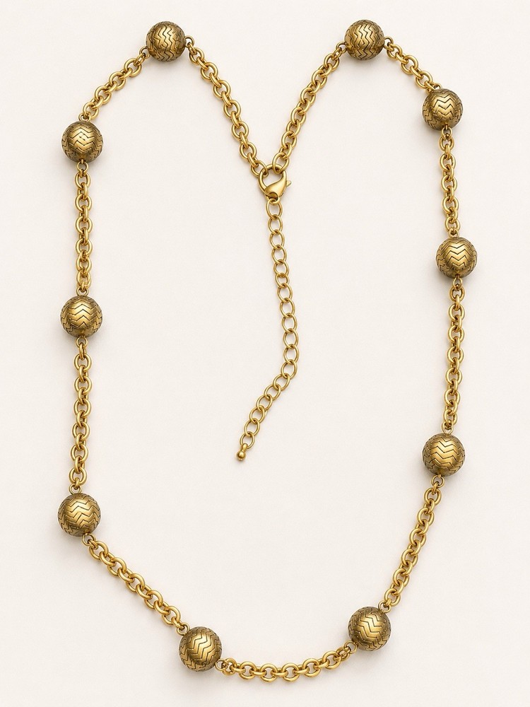 1928 Jewelry Antique Gold Tone Textured Ball Station Long Chain Necklace